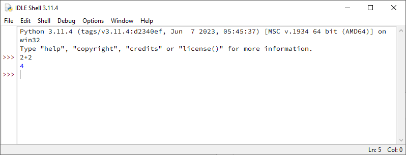 de CLI in Python IDLE